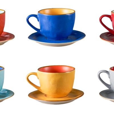 Farbige Kaffeetassen mit Untertasse - 6er-Set -