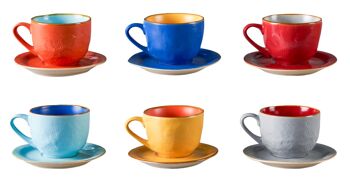 Tasses à café colorées avec soucoupe - Lot de 6 - 1