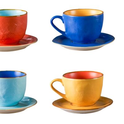 Tasses à café colorées avec soucoupe - Lot de 6 -