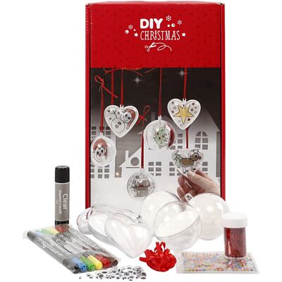 Kit boules de Noël décoratives - Boules rondes et coeur - 6 pcs