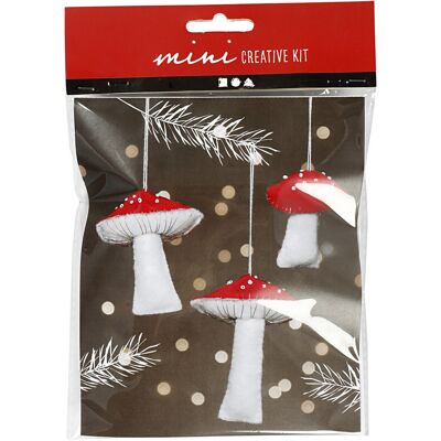 Mini Kit créatif de Noël - Champignons à suspendre - De 6,5 à 10 cm- 3 pcs