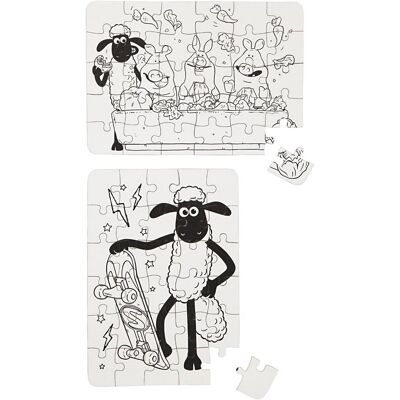 Kit activité manuelle Shaun le Mouton - Puzzles à colorier - 13 x 18,3 cm - 2 pcs