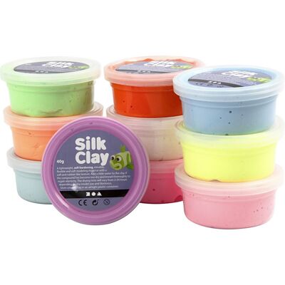 Kit Pâte à modeler Silk Clay - Fluos et Pastel - 10 pcs