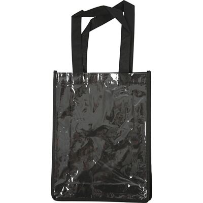 Tote bag en tissu synthétique noir à décorer - 23 x 30 x 7 cm - 1 pce