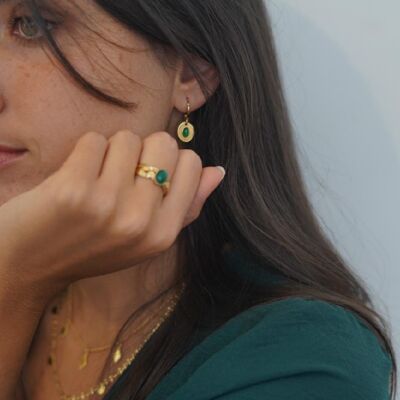 Trianon green agate mini hoop earrings