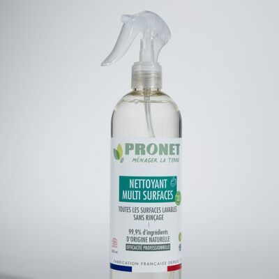 PRONET NATURE - Detergente Multisuperficie - Pulisce tutte le superfici lavabili senza risciacquo - 99,9% ingredienti naturali - ECOCERT - Con oli essenziali - Profumo di piante fresche - Spray da 500 ml