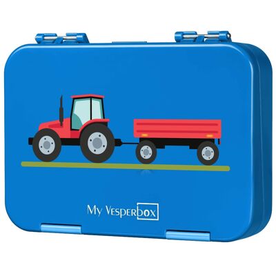 My Vesperbox - "Len" - Blau - in vielen Motiven verfügbar - Traktor mit Anhänger