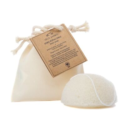 White konjac sponge - gift to offer - all skin types - cleans and tones - GOTS cotton bag