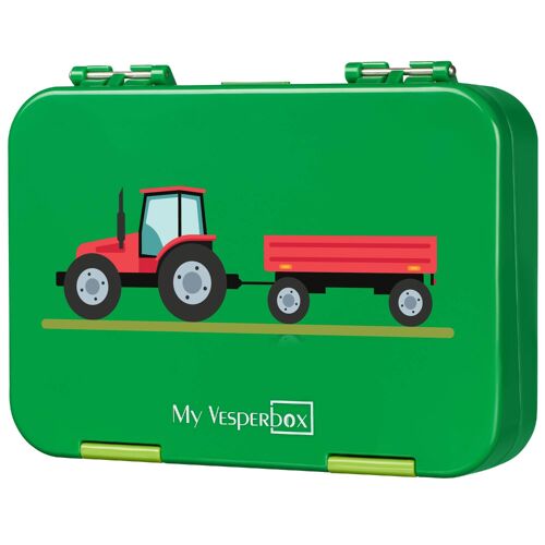 My Vesperbox - "Len" - Grün - in vielen Motiven verfügbar - Traktor mit Anhänger