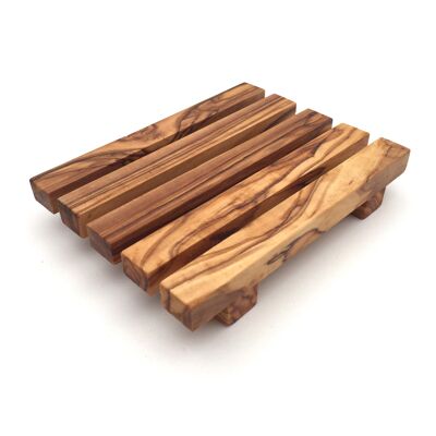 Soap dish with slats rectangular made of olive wood