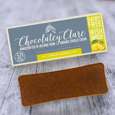 Chocolatey Clare Vegan "Lemon Crunch" Barre de chocolat irlandais, sans produits laitiers et sans gluten