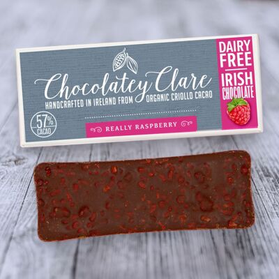 Chocolatey Clare Vegan "Really Framboise" Barre de chocolat irlandais, sans produits laitiers et sans gluten