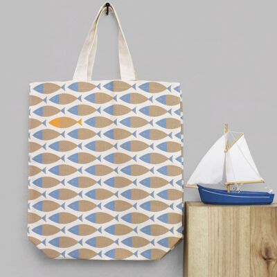 Borsa shopper in tela con motivo pesce