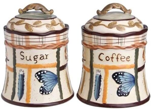2pcs Set  Coffee & Sugar Jars with Airtight Lid - 13x13x17cm