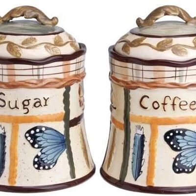 2pcs Set  Coffee & Sugar Jars with Airtight Lid - 13x13x17cm