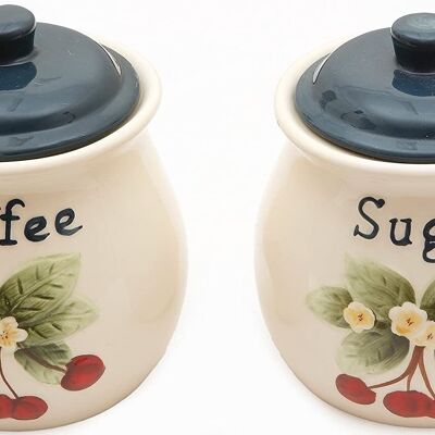 Ensemble de 2 pots de stockage de sucre à café hermétiques en céramique