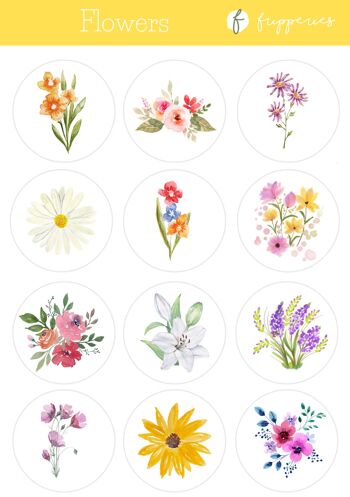 Fleurs | Planche d'autocollants Friperies