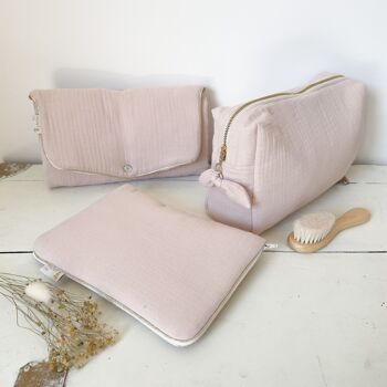 TROUSSE DE TOILETTE DOUBLE GAZE ROSE POUDRE 6