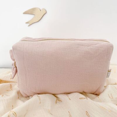 TROUSSE DE TOILETTE DOUBLE GAZE ROSE POUDRE