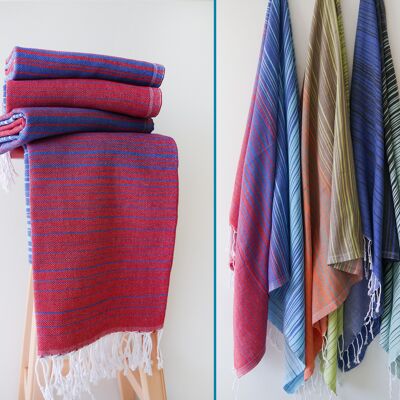 Soft cotton, striped yoga beach towels - Red & Blue