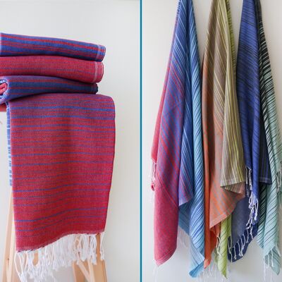 Soft cotton, striped yoga beach towels - Red & Blue