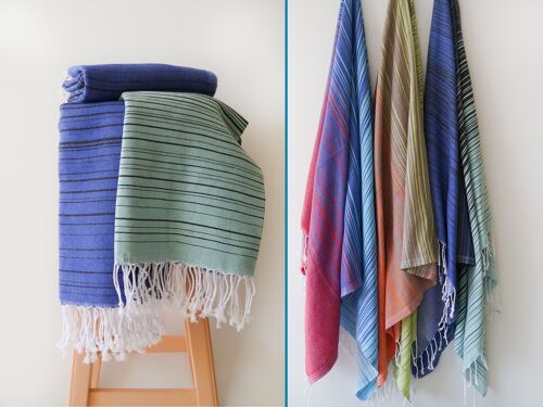 Soft cotton, striped yoga and beach towels - Blue & Turquoise