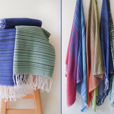 Soft cotton, striped yoga and beach towels - Blue & Turquoise
