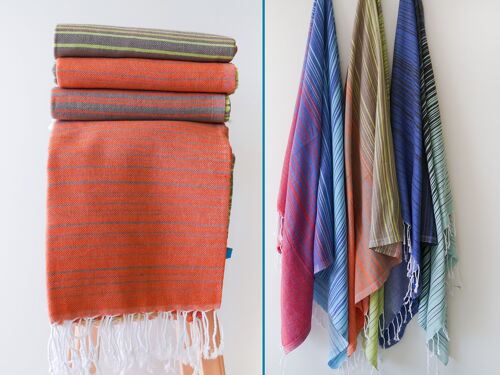 Soft cotton, striped yoga beach towels - Green & Orange