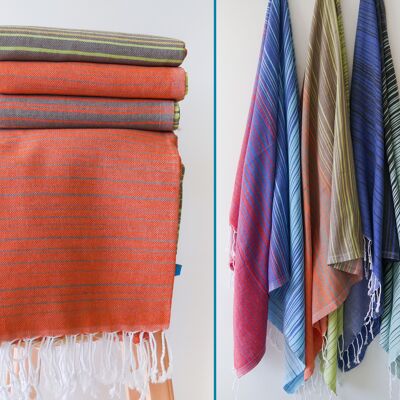 Soft cotton, striped yoga beach towels - Green & Orange