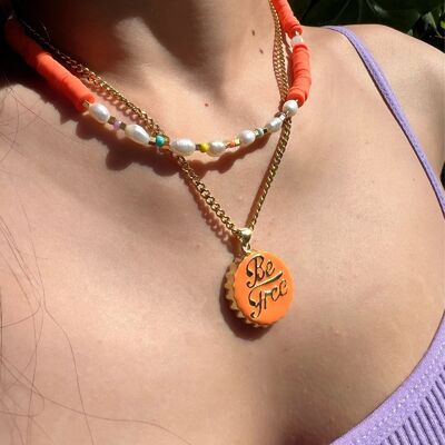 Orange Beach Necklaces, Summer Layers, Disc Necklace, Pearls Beaded Necklace, Summer Jewelry, Gift for Her, Made in Greece.
