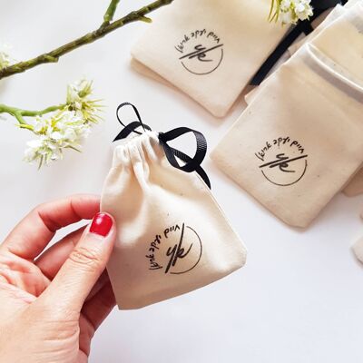 Custom Print Natural Cotton Pouches with Grosgrain Ribbon