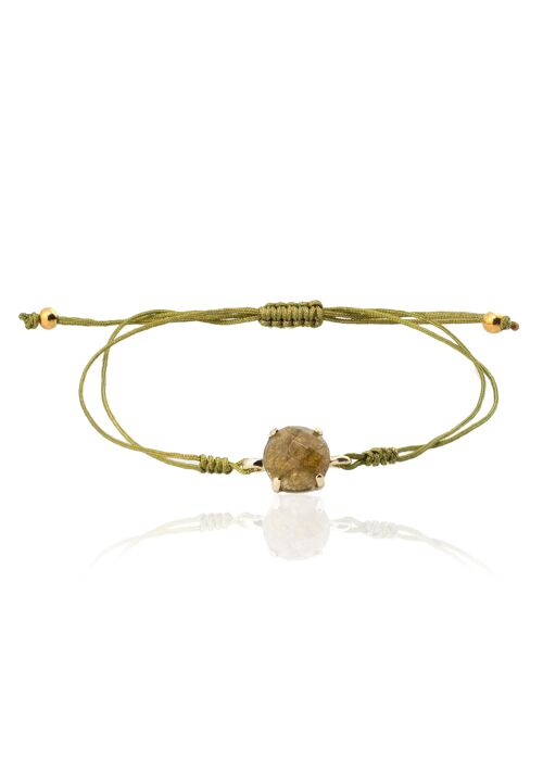 PIEZA LABRADORITA GLD. Pulsera macramé, plata de ley, baño oro.