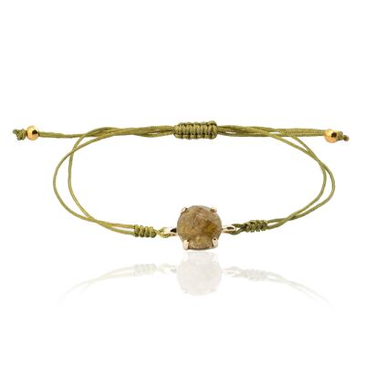 PIEZA LABRADORITA GLD. Pulsera macramé, plata de ley, baño oro.