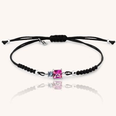 MALAYA SLV. Pulsera macramé, plata de ley, piedra rosa.