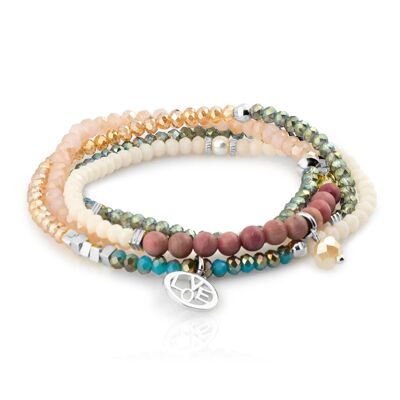 SLV PERLÉ. Bracelet en argent sterling, pierres naturelles, élastique.