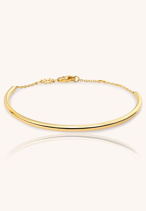 TUBE GLD. Pulsera plata de ley rígida con cadena. Baño oro.