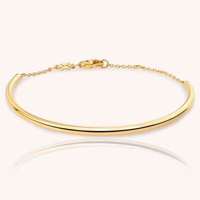 TUBE GLD. Pulsera plata de ley rígida con cadena. Baño oro.