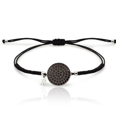 BLACK MOON SLV. Pulsera macramé. Plata de ley, zirconita negra.