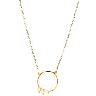 Collar plata de ley, ICE GLD. Baño oro, círculo, zirconitas.