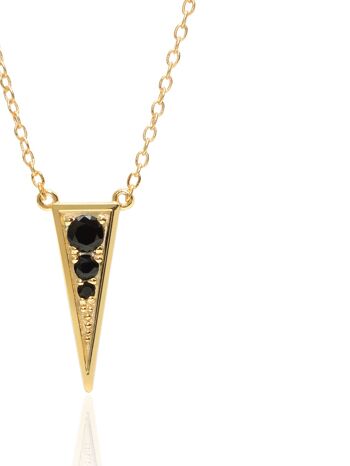MYTHO GLD. Collier en argent massif, plaqué or, pendentif triangulaire, zircons noirs. 3