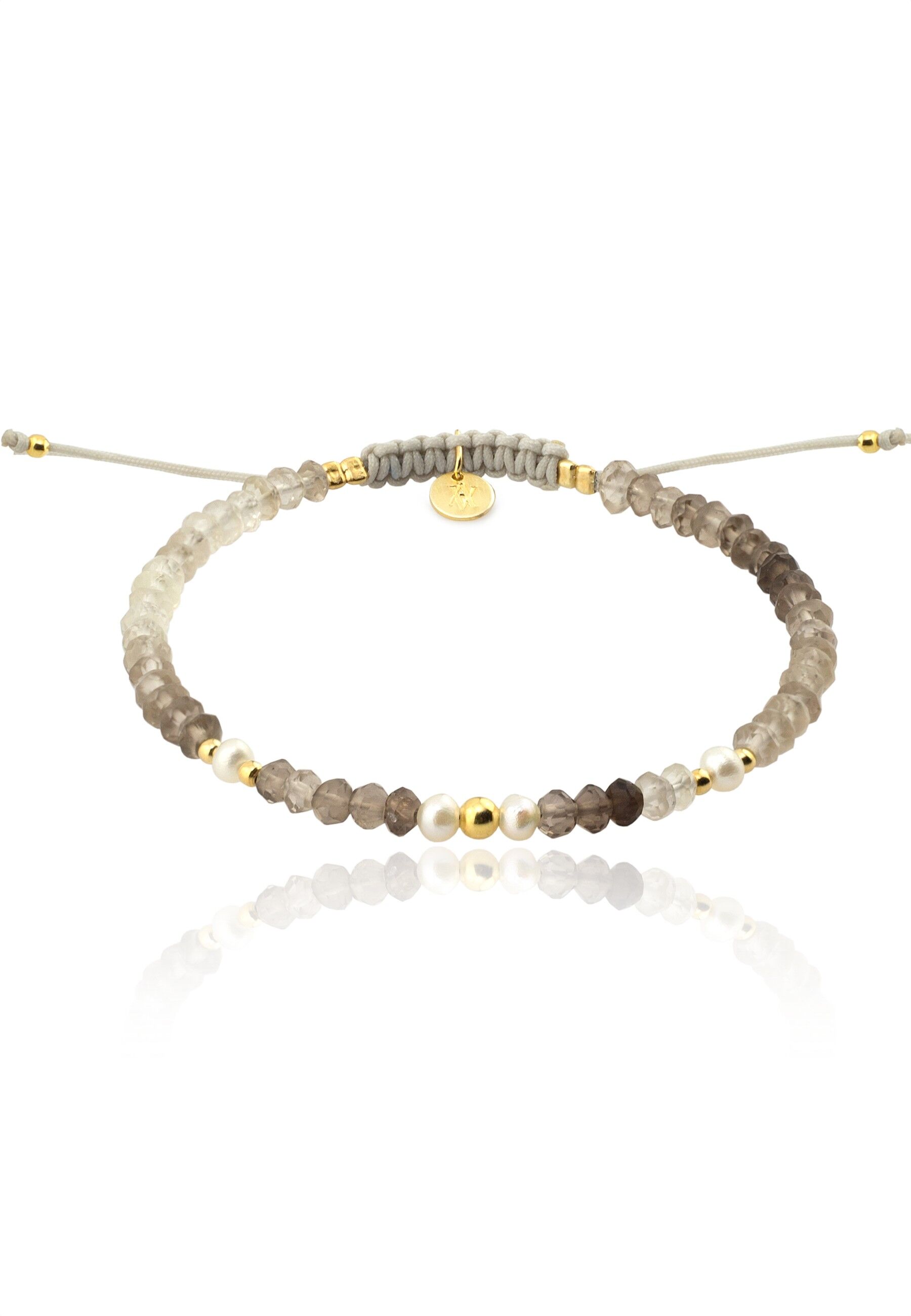 PERLITE DI QUARZO GLD. Bracciale macramè, argento sterling, pietra naturale, placcato oro.