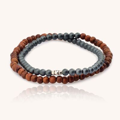 TRUTH. Pulsera hombre madera plata de ley hematite.