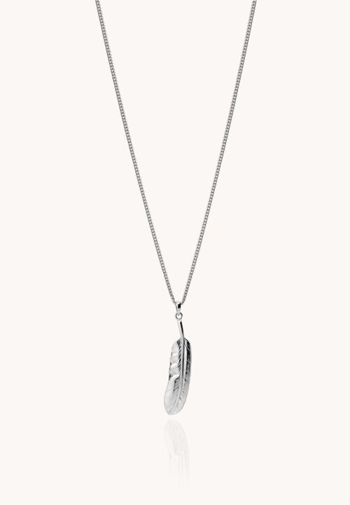 FEATHER SLV. Collar Pluma hombre plata de ley.