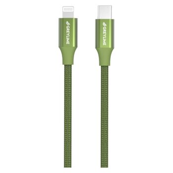 Câble Lightning tressé USB-C vers MFi Vert - 2 mètres 1