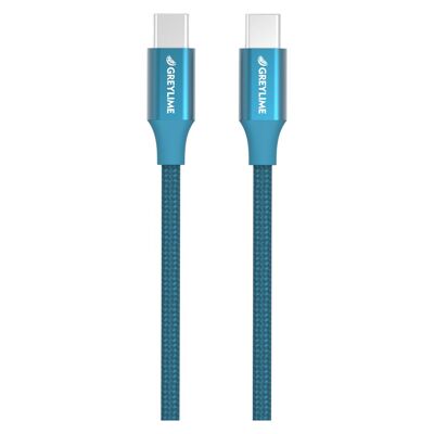 Câble tressé USB-C vers USB-C 60W Bleu - 2 mètres