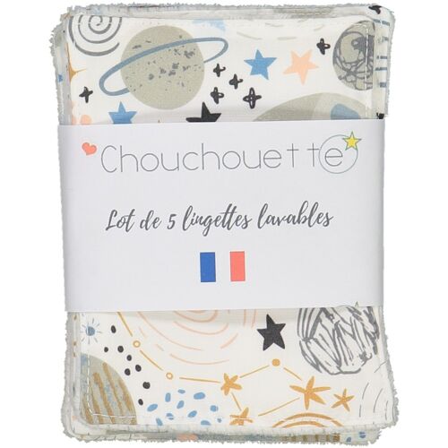 Lot de 5 lingettes lavables "Planètes"