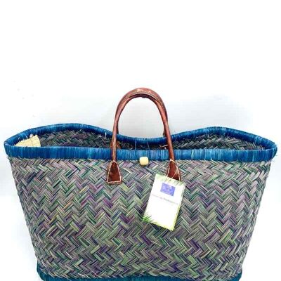 Basket from Madagascar - petrol blue