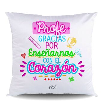 Coussin en toile - Professeur merci de nous enseigner avec votre coeur