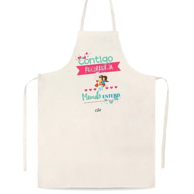 Linen type apron - With you I would travel the whole world