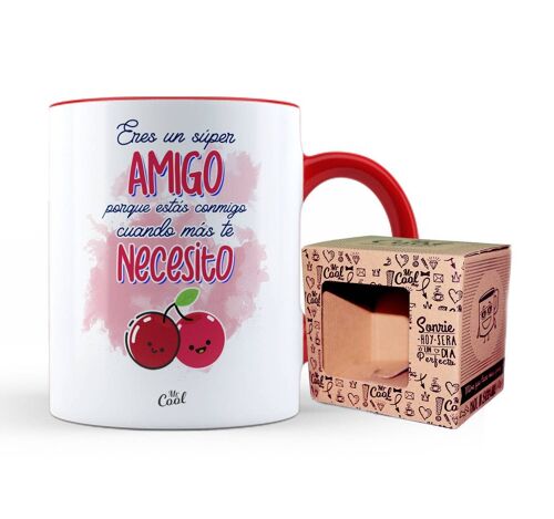 Taza Color Rojo – Eres un super amigo porque estás conmigo